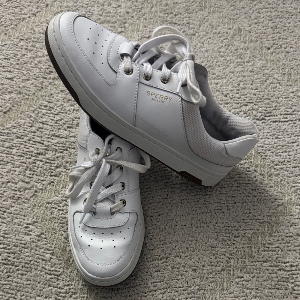 Sperry Top-Sider White Leather Sneakers Size 8 Preppy Casual